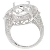 Sterling Silver Semi Mount Ring Setting Oval OV 18x13mm Double Halo Syzjewelry